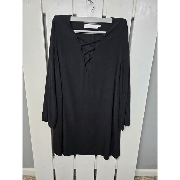 ASTR the Label Lace-Up‎ Bell Sleeve Flowy Witchy Romantic Goth Black Dress M - Picture 1 of 12